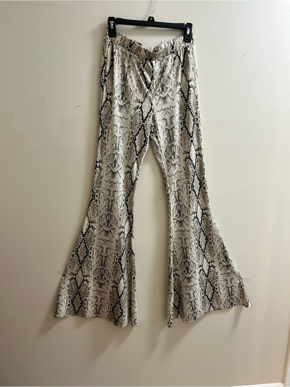 Snake Print Flared Pants - Cream/Black/Grey - Picture 1 of 5